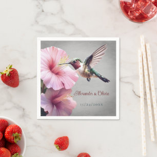 Serviette En Papier Colibri et mariage à l'Hibiscus Gris