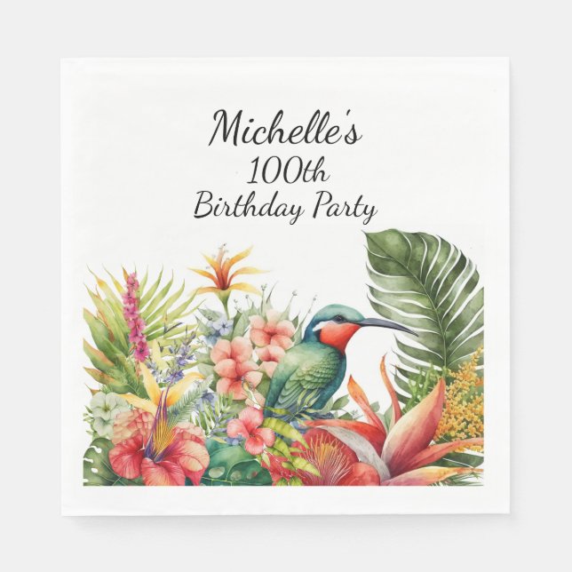 Serviette En Papier Colibri floral tropical 100e anniversaire (Devant)