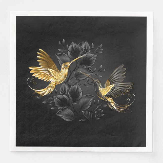 Serviette En Papier Colibri noir et or (Devant)