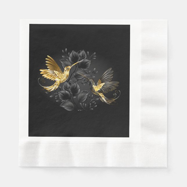 Serviette En Papier Colibri noir et or (Devant)