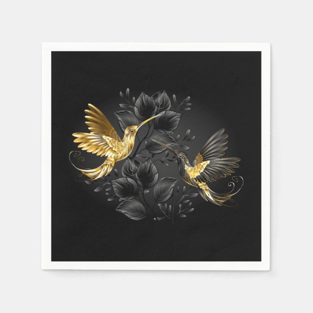 Serviette En Papier Colibri noir et or (Devant)
