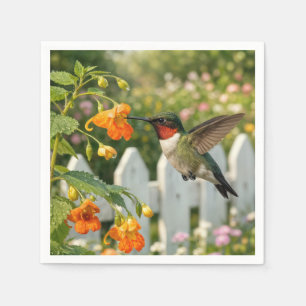 Serviette En Papier Colibri près d'une fleur de ne-me-touchez-pas
