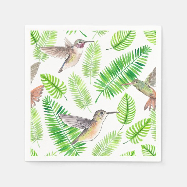 Serviette En Papier Colibris et feuilles tropicaux (Devant)