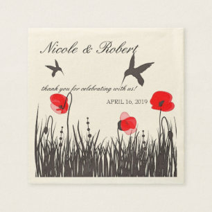 Serviette En Papier Colibris silhouettés et coquelicots rouges personn