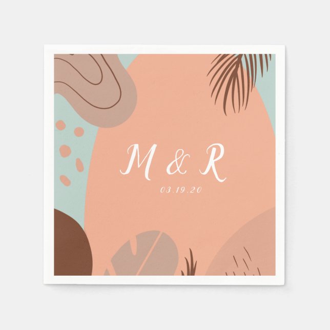 Serviette En Papier Collage biologique Monstera Mariage Logo Tonalité  (Devant)