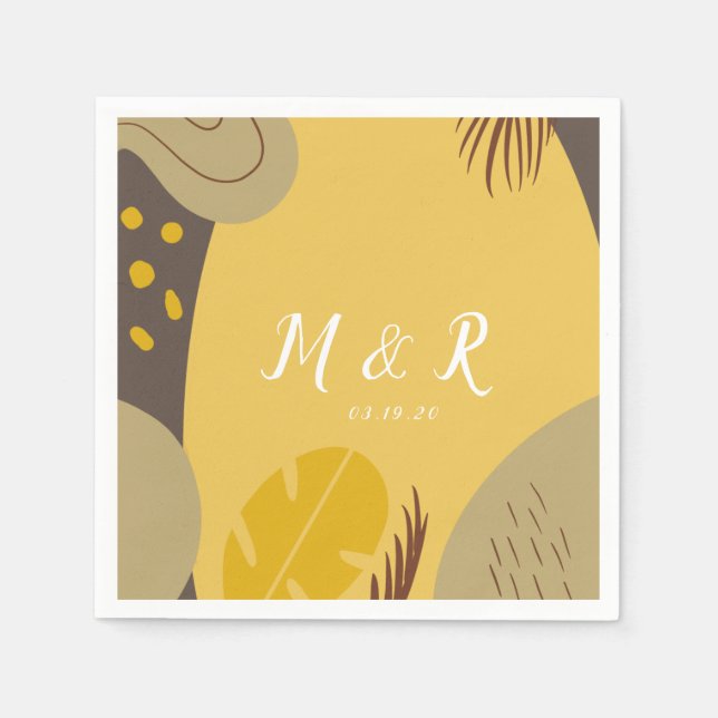 Serviette En Papier Collage biologique Monstera Mariage Terre Tone Jau (Devant)