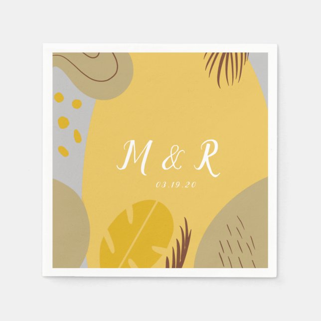 Serviette En Papier Collage biologique Monstera Mariage Terre Tone Jau (Devant)