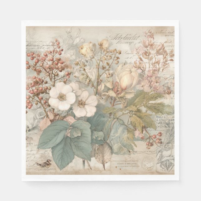 Serviette En Papier Collage botanique d'objets éphémères vintage (Devant)