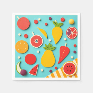 Serviette En Papier Collage de fruits style années 1960