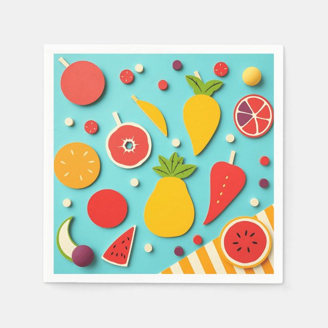 Serviette En Papier Collage de fruits style années 1960 (Devant)
