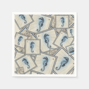 Serviette En Papier Collage de la carte de l'atlas des hippocampes vin