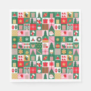 Serviette En Papier Collage de Noël festif de cadeaux, arbres, ornemen