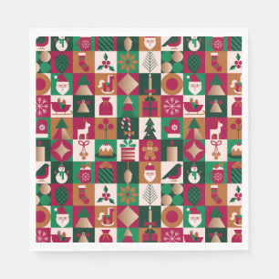 Serviette En Papier Collage de Noël festif de cadeaux, d'arbres et d'o