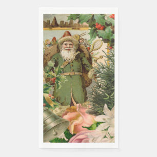 Serviette En Papier Collage de Noël Père Noël vert de l'ancien monde A