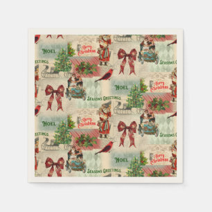 Serviette En Papier Collage de Noël vintage
