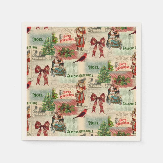 Serviette En Papier Collage de Noël vintage (Devant)
