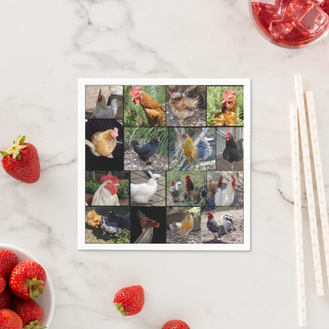 Serviette En Papier Collage De Photos De Poulets Et De Coqs, (En situation)