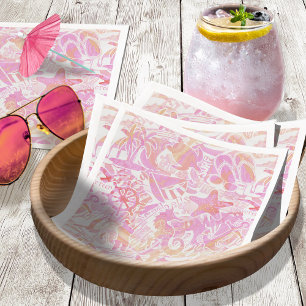 Serviette En Papier Collage de plage nautique Hot Pink ID840