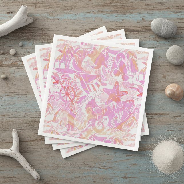 Serviette En Papier Collage de plage nautique rose chaud ID840 (Créateur téléchargé)