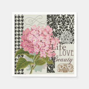Serviette En Papier Collage d'hortensia rose chic Art damassé vintage