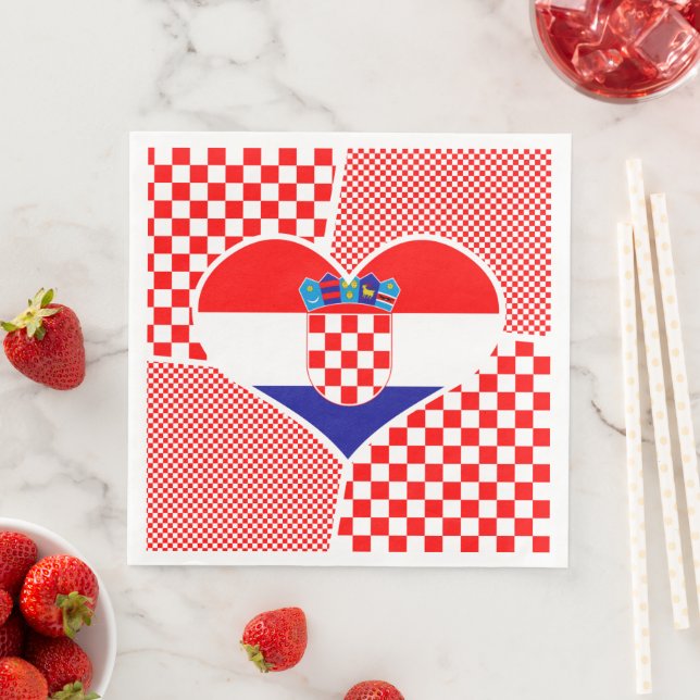 Serviette En Papier Collage Drapeau Croate avec Damier (En situation)