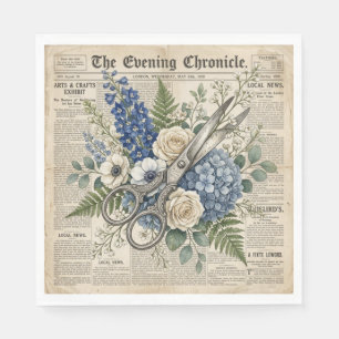 Serviette En Papier Collage Fleurs et Ciseaux Vintage
