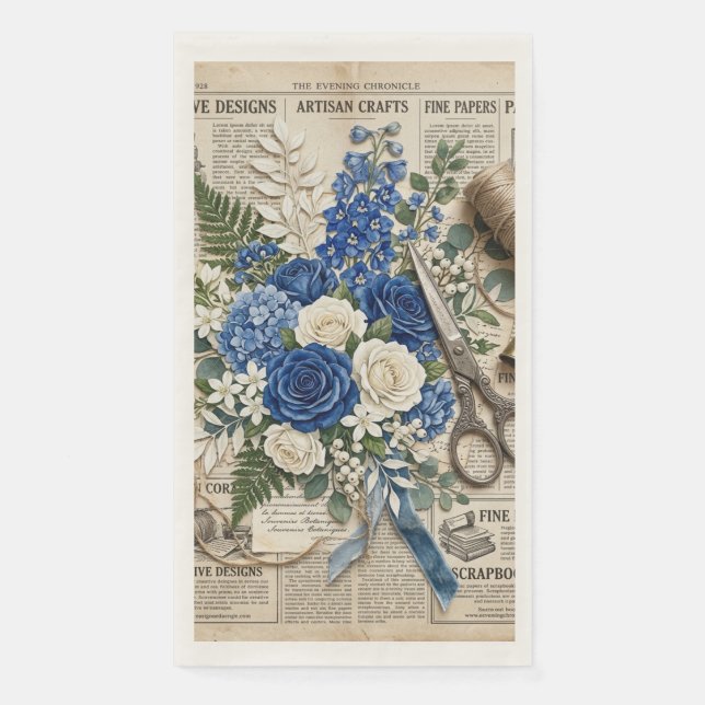 Serviette En Papier Collage Fleurs et Ciseaux Vintage (Devant)