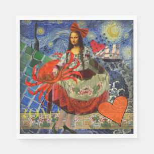 Serviette En Papier Collage Nuit étoilée de Mona Lisa : Surréalisme fa