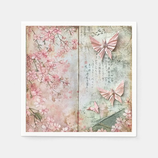 Serviette En Papier Collage Papillon Sakura Vintage (Devant)