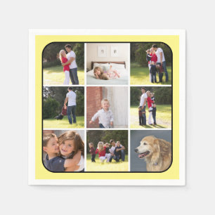 Serviette En Papier Collage photo avec neuf photos, bordure jaune pâle