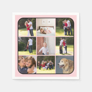 Serviette En Papier Collage photo avec neuf photos, bordure rose vif