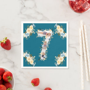 Serviette En Papier Collage photo turquoise 7e anniversaire Fleur bleu