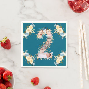 Serviette En Papier Collage photo turquoise Fleur bleu jaune 2e annive