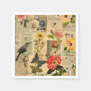 Serviette En Papier Collage rustique Vintage de journaux (3)