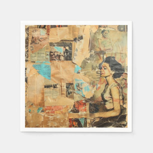 Serviette En Papier Collage rustique Vintage de journaux (8)