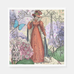 Serviette En Papier Collage Tour Eiffel Paris vintage romantique franç