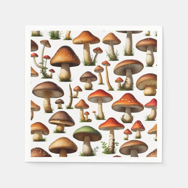 Serviette En Papier Collection de champignons Design Motif (Devant)