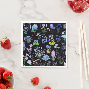 Serviette En Papier collection de fleurs violettes bleues peinture à l