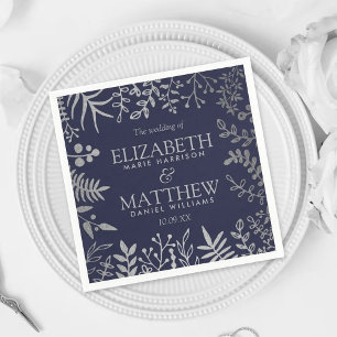 Serviette En Papier Collection de Mariages floraux en argent et marine