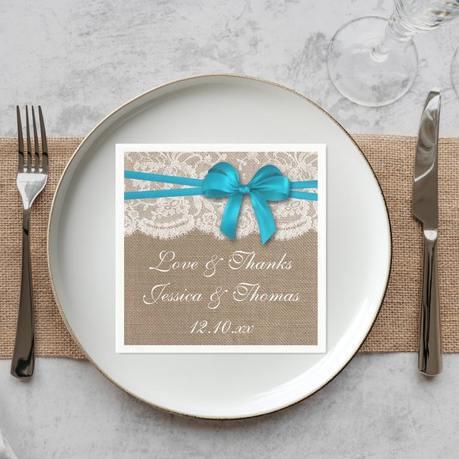Serviette En Papier Collection de Mariages Rustic Blue Bow (Créateur téléchargé)
