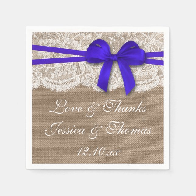 Serviette En Papier Collection de Mariages Rustic Blue Bow (Devant)