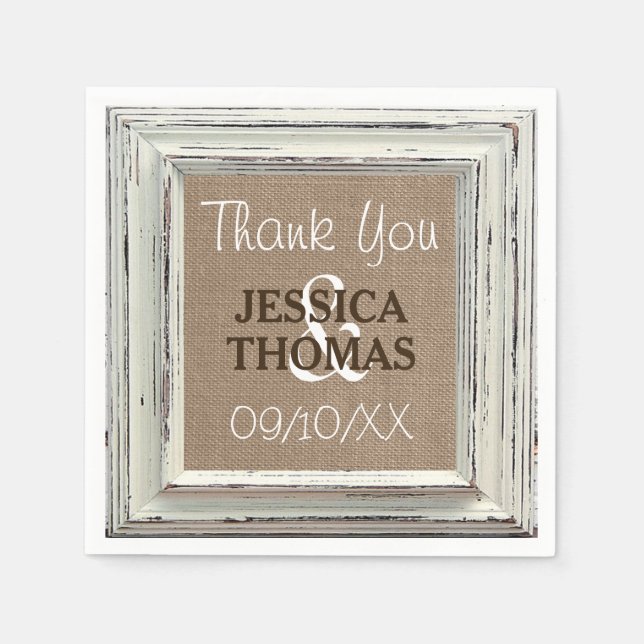 Serviette En Papier Collection de Mariages Rustic White Frame & Burlap (Devant)