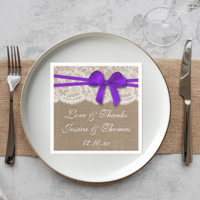 Serviette En Papier Collection de Mariages Rustique pourpre Bow (Créateur téléchargé)