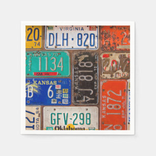 Serviette En Papier Collection de plaques de licence Rusty Retro