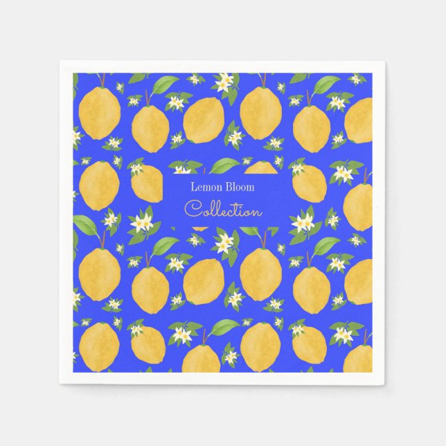 Serviette En Papier Collection Lemon Bloom bleu à motifs (Devant)