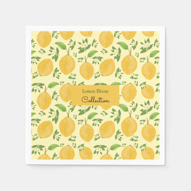 Serviette En Papier Collection Lemon Bloom jaune à motifs (Devant)