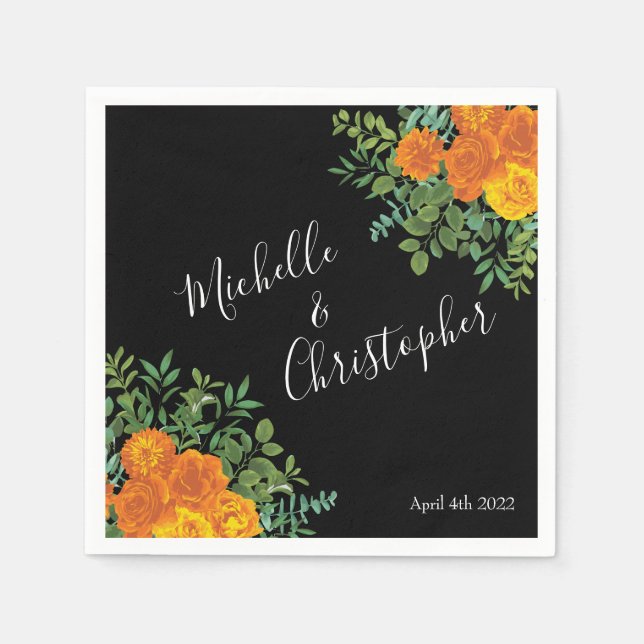 Serviette En Papier Collection Mariage gothique d'Halloween noir et or (Devant)