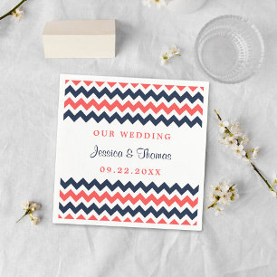 Serviette En Papier Collection Mariage moderne Chevron Marine & Coral