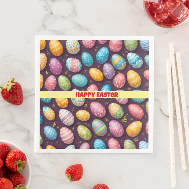Serviette En Papier Collection moderne d'oeufs de Pâques heureux (En situation)