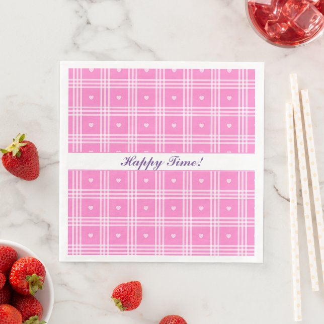 Serviette En Papier Collection moderne Plaid Pink Heart (En situation)